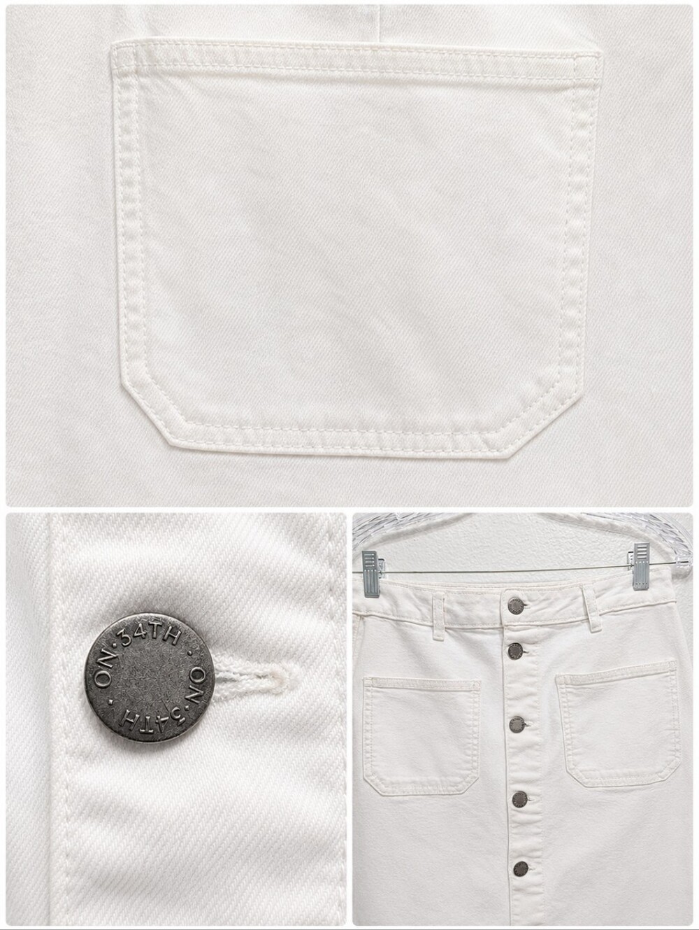 🔥White denim jean knee length cotton stretch Pockets pencil skirt minimilist - Picture 5 of 7